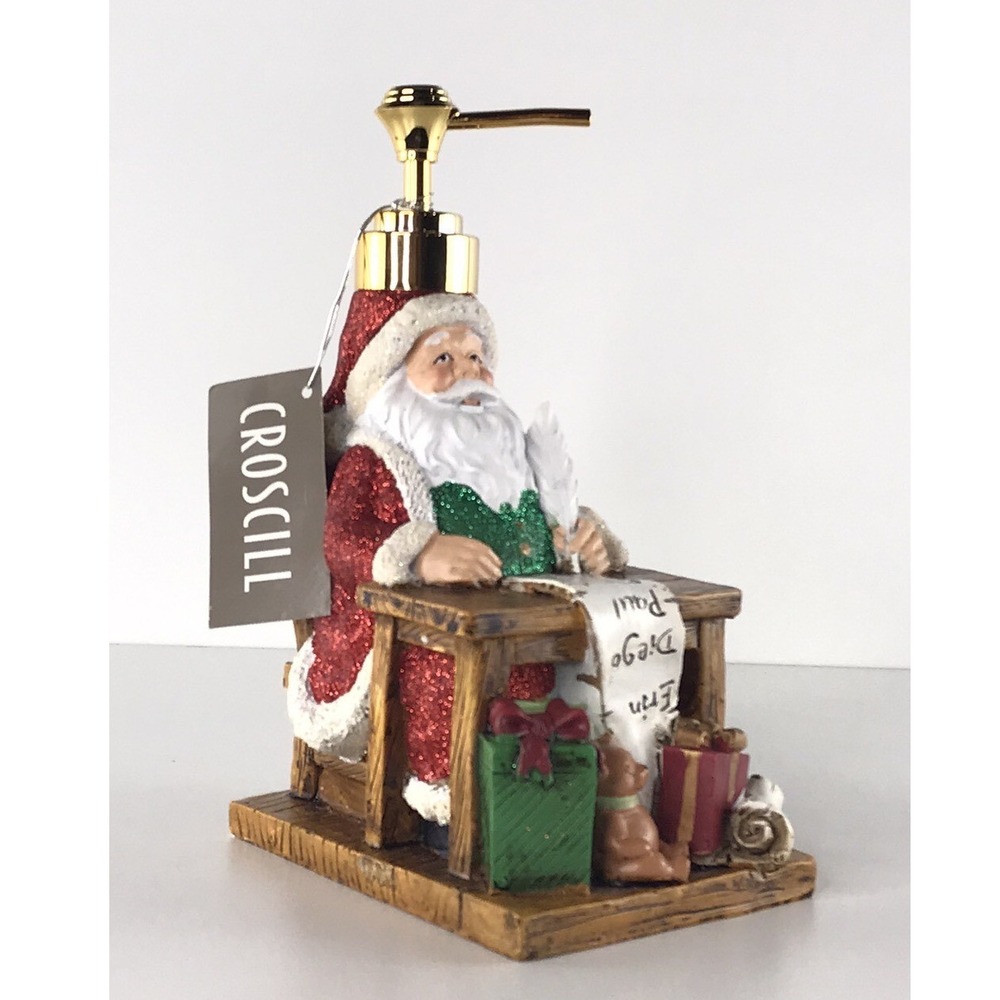 Croscill Christmas Santa Claus Soap Lotion Dispenser Red Glitter Desk 8in NWT